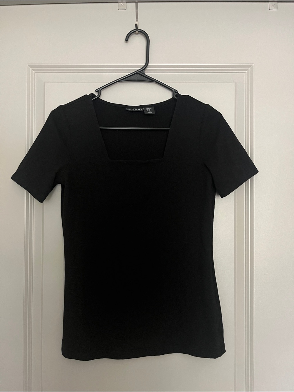 Tahari Black Square-Neck Short Sleeve Top Double Layer